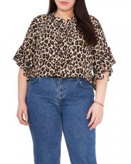 Vince Camuto Leopard-Print Ruffled-Sleeve Blouse (Plus Size) Rich Black ID-GGYN6820