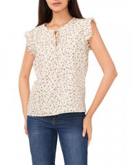 Vince Camuto Floral-Print Ruffled-Cap-Sleeve Blouse Dark Brown ID-GAHO4465