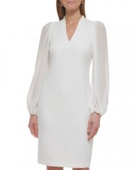 Vince Camuto Chiffon-Sleeve Sheath Ivory ID-GCMF0275