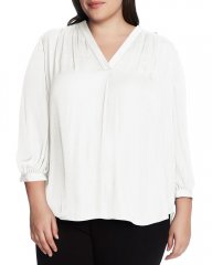Vince Camuto V-Neck Inverted-Pleat Top (Plus Size) New Ivory ID-LJFP7998