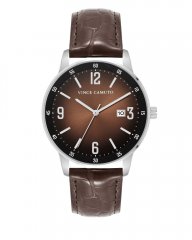 Vince Camuto Sunray Dial Faux Leather Band Watch Brown ID-XNSD2215