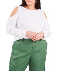 Vince Camuto Cold-Shoulder Snap-Sleeve Top (Plus Size) Ultra White ID-TBKJ8014