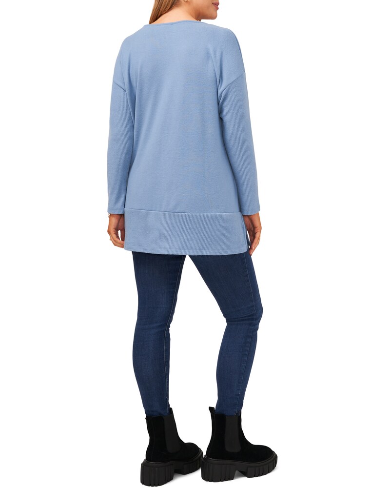 Vince Camuto Ribbed V-Neck Top (Plus Size) Canyon Blue ID-AACN9923