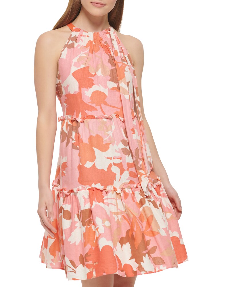 Vince Camuto Floral-Print Tiered Dress (Petite) Coral ID-AEGI2388