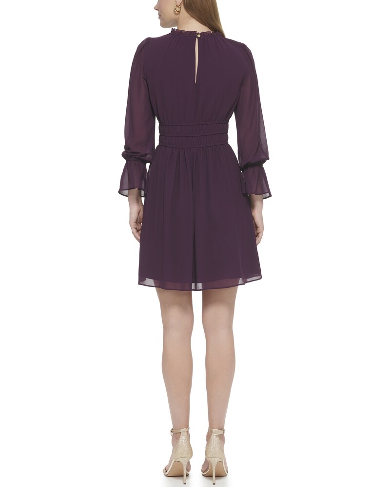 Vince Camuto Chiffon Shirred-Waist Dress Aubergine ID-AIWR8531