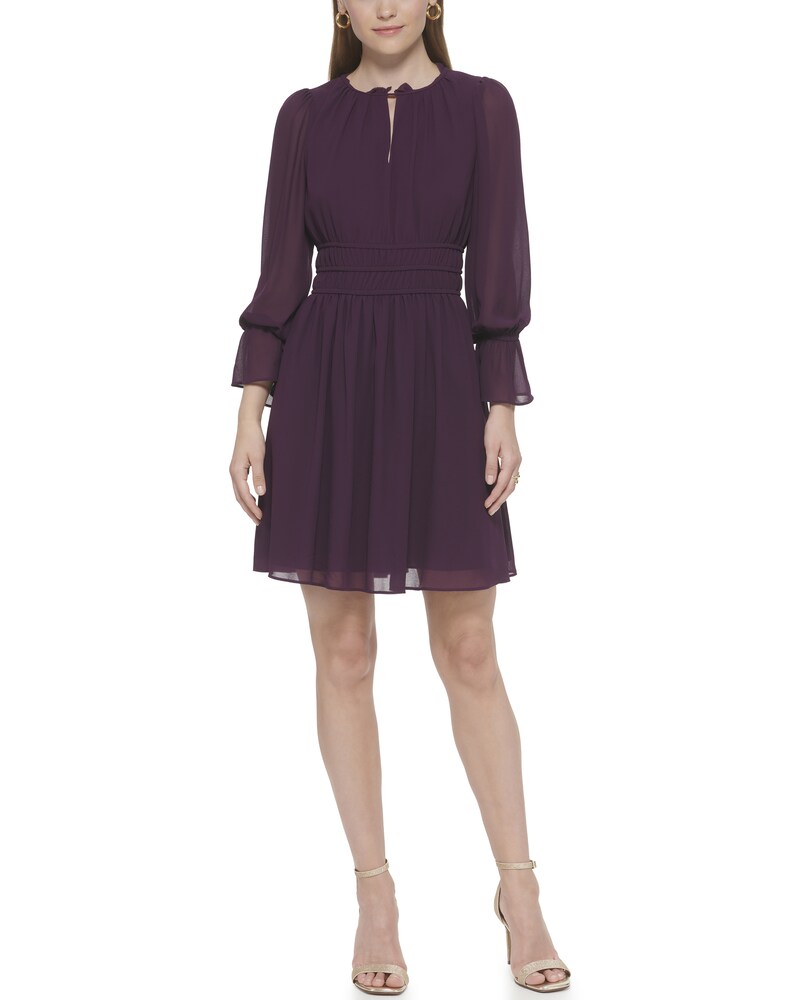 Vince Camuto Chiffon Shirred-Waist Dress Aubergine ID-AIWR8531