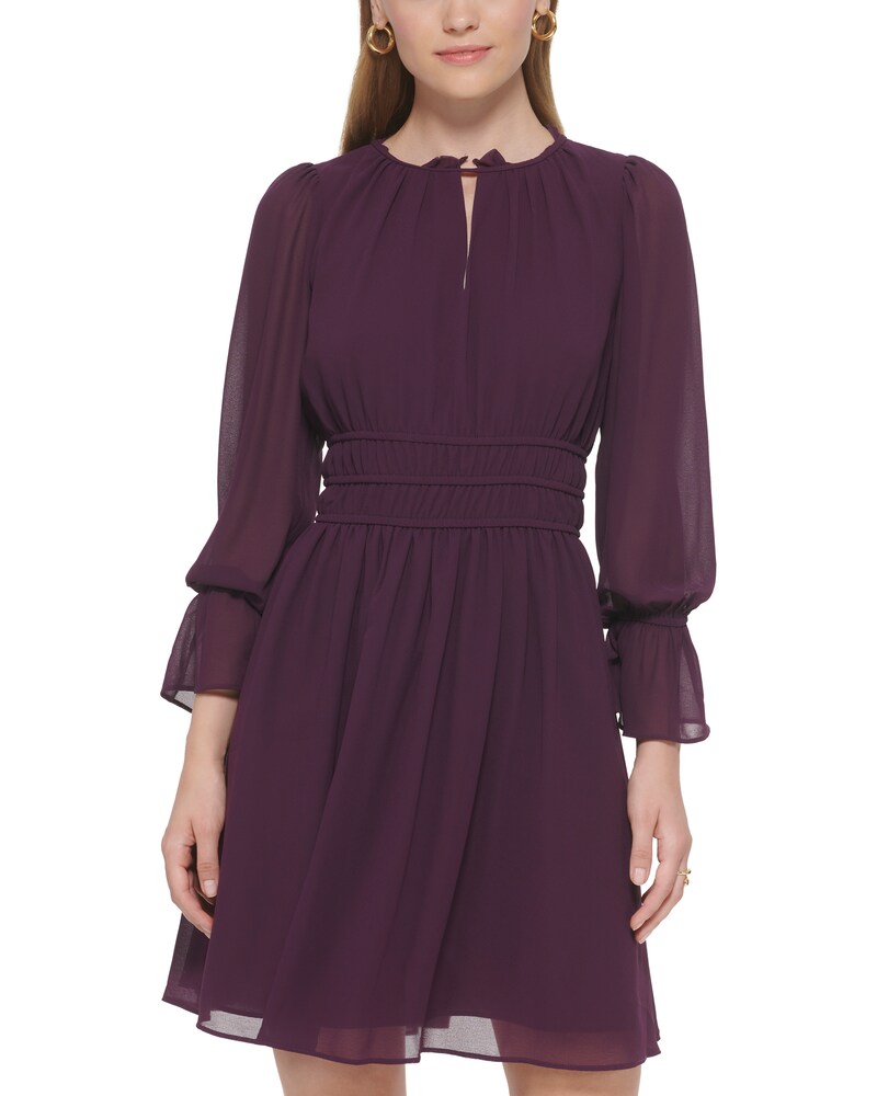 Vince Camuto Chiffon Shirred-Waist Dress Aubergine ID-AIWR8531