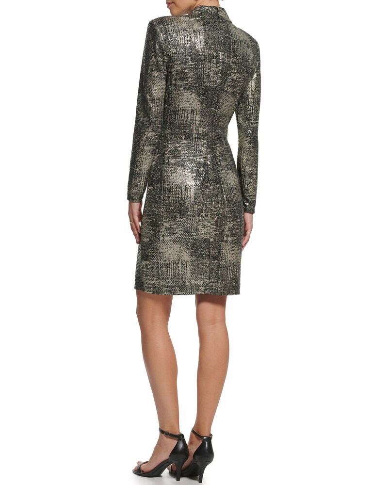 Vince Camuto Keyhole Mock-Neck Sheath Black/Gold ID-AMEM1169