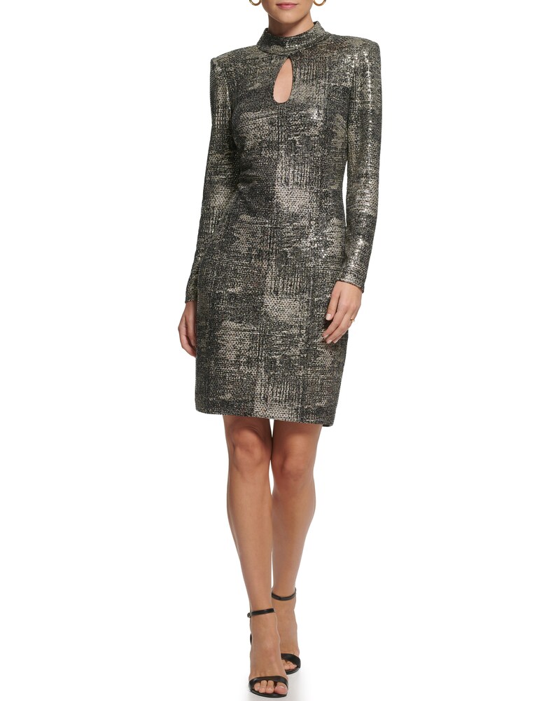 Vince Camuto Keyhole Mock-Neck Sheath Black/Gold ID-AMEM1169