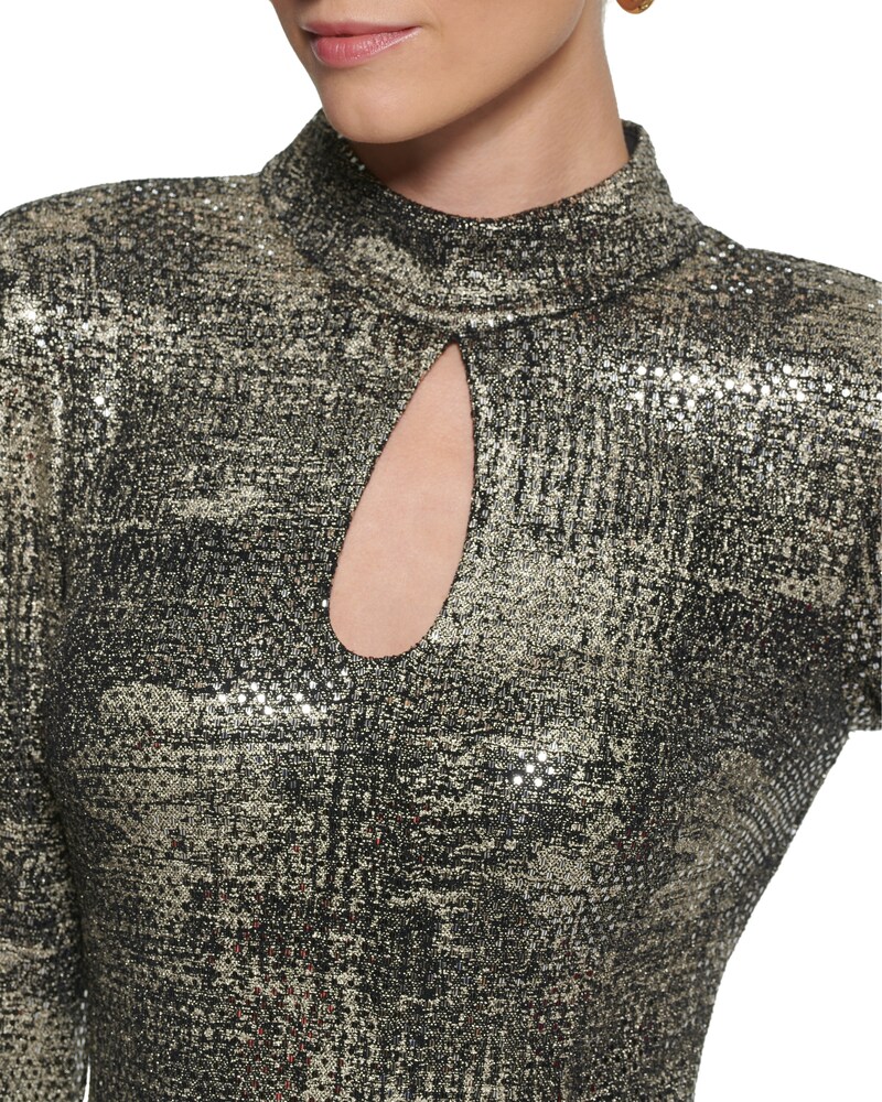 Vince Camuto Keyhole Mock-Neck Sheath Black/Gold ID-AMEM1169