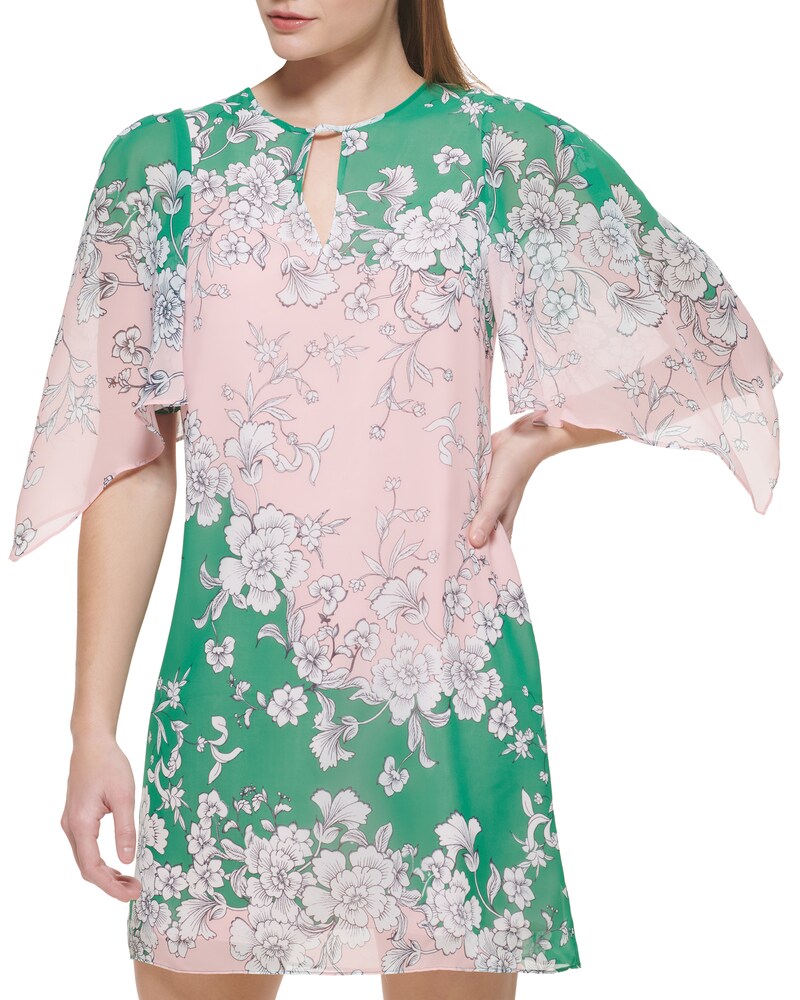 Vince Camuto Floral-Print Colorblock Dress (Petite) Dark Green ID-AXMY2888