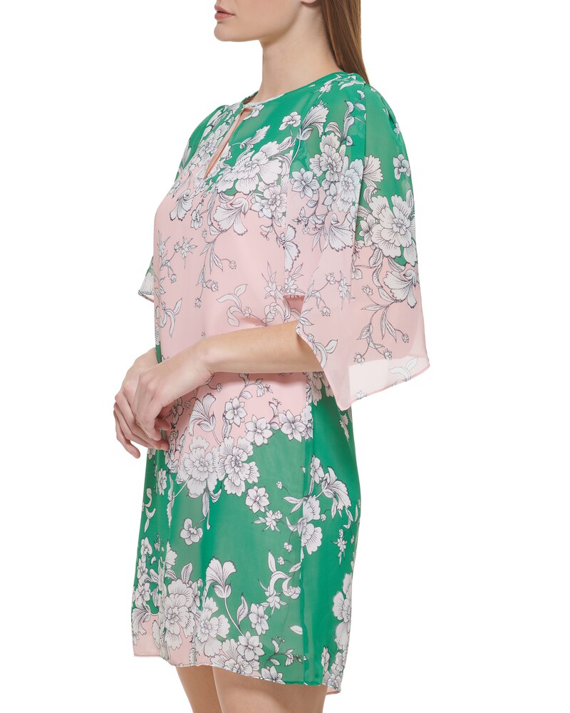 Vince Camuto Floral-Print Colorblock Dress (Petite) Dark Green ID-AXMY2888