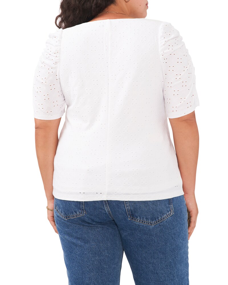 Vince Camuto Ruched-Sleeve Eyelet Top (Plus Size) Off White ID-BPSD2144
