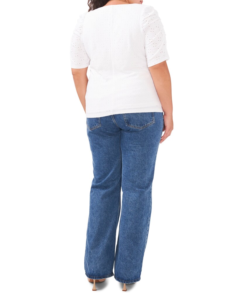 Vince Camuto Ruched-Sleeve Eyelet Top (Plus Size) Off White ID-BPSD2144
