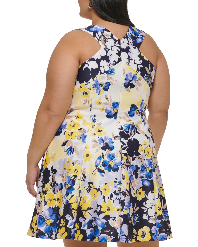 Vince Camuto Floral-Print Fit-And-Flare Dress (Plus Size) Blue ID-BXCP1331