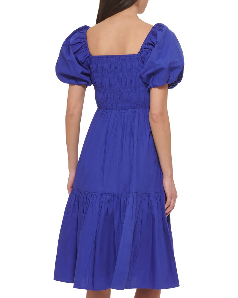 Vince Camuto Smocked Puff-Sleeve Midi Dress    Porcelain Blue ID-CQMH6080