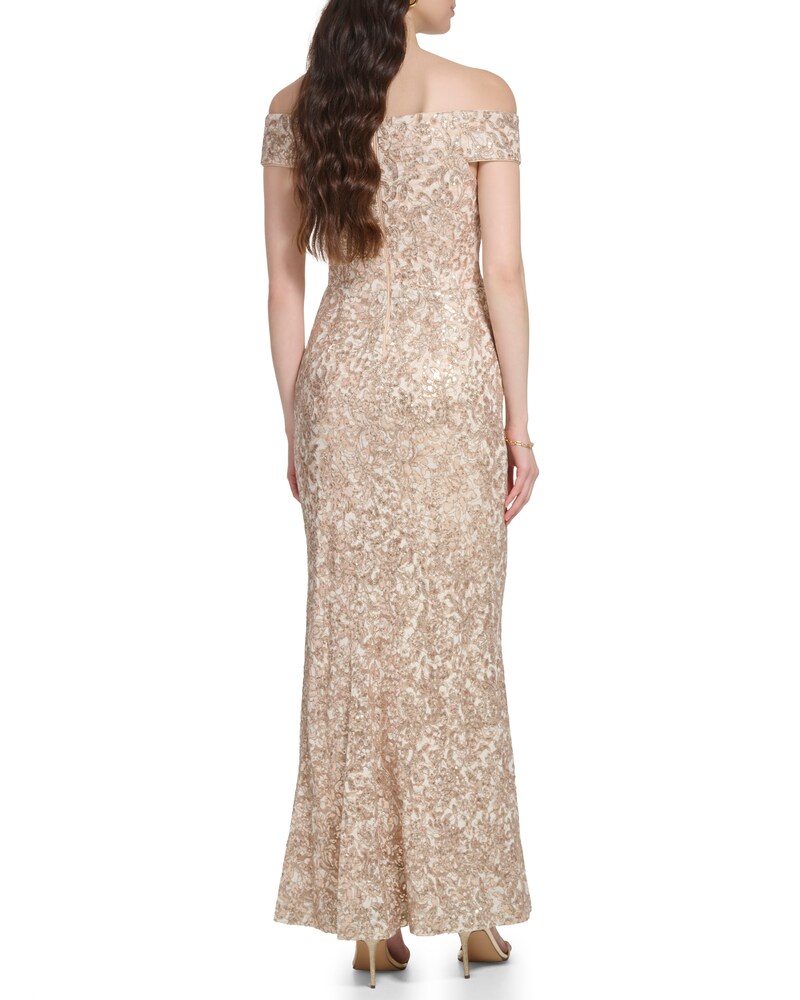 Vince Camuto Sequined-Lace Off-The-Shoulder Gown (Petite) Sand ID-DFDK0383