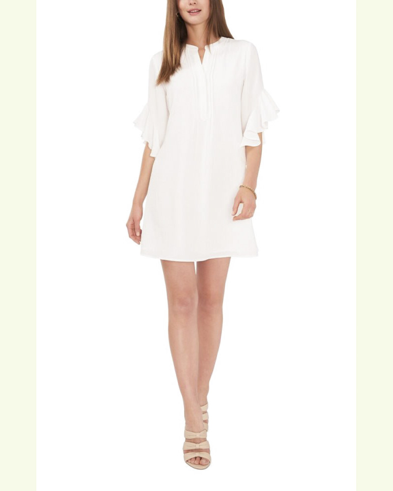 Vince Camuto Pleated Flutter Sleeve Dress Ivory ID-DGMC4621