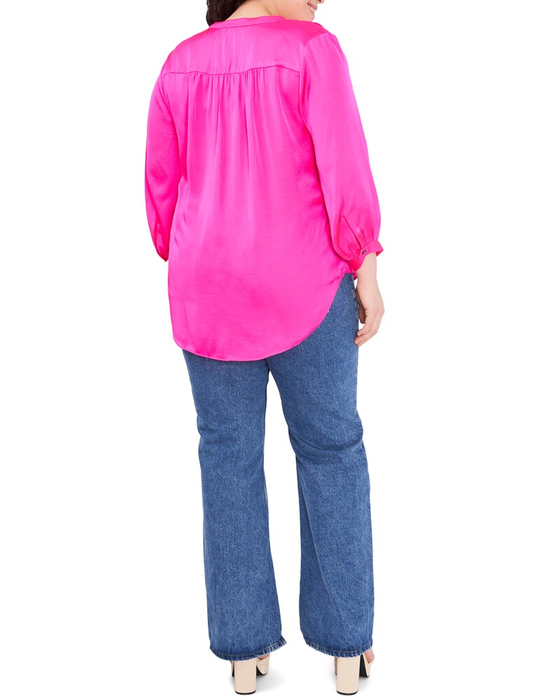 Vince Camuto V-Neck Inverted-Pleat Top (Plus Size) Hot Pink ID-DVSS5577