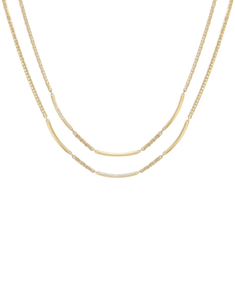 Vince Camuto Layered Curb-Chain And Bar Necklace Gold Metallic ID-EBUZ2201