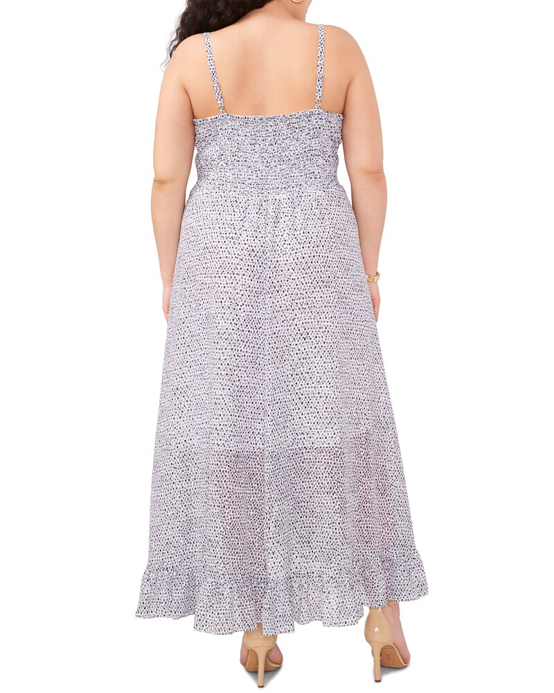 Vince Camuto Dash-Print High-Low Dress (Plus Size)  Ultra White ID-EHCX9798