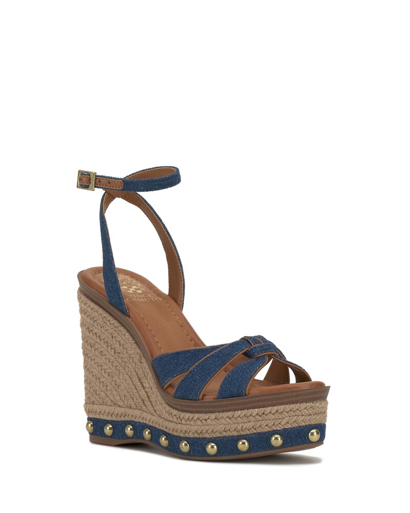 Vince Camuto Poula Wedge Sandal Indigo Wash/Golden Walnut ID-EHIU1511