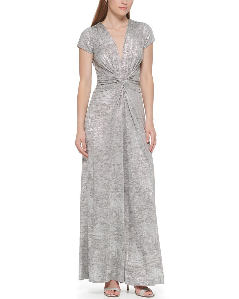 Vince Camuto Twist-Waist Wide-Leg Jumpsuit Silver Metallic ID-EHMN7365