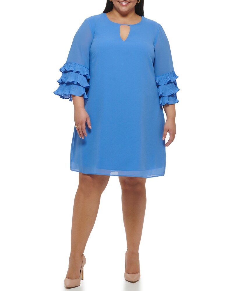 Vince Camuto Chiffon Layered-Sleeve Dress (Plus Size)  Blue ID-EMBN1235