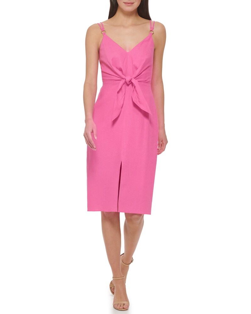 Vince Camuto Smocked Tie-Front Dress Fuchsia ID-ENCH5759