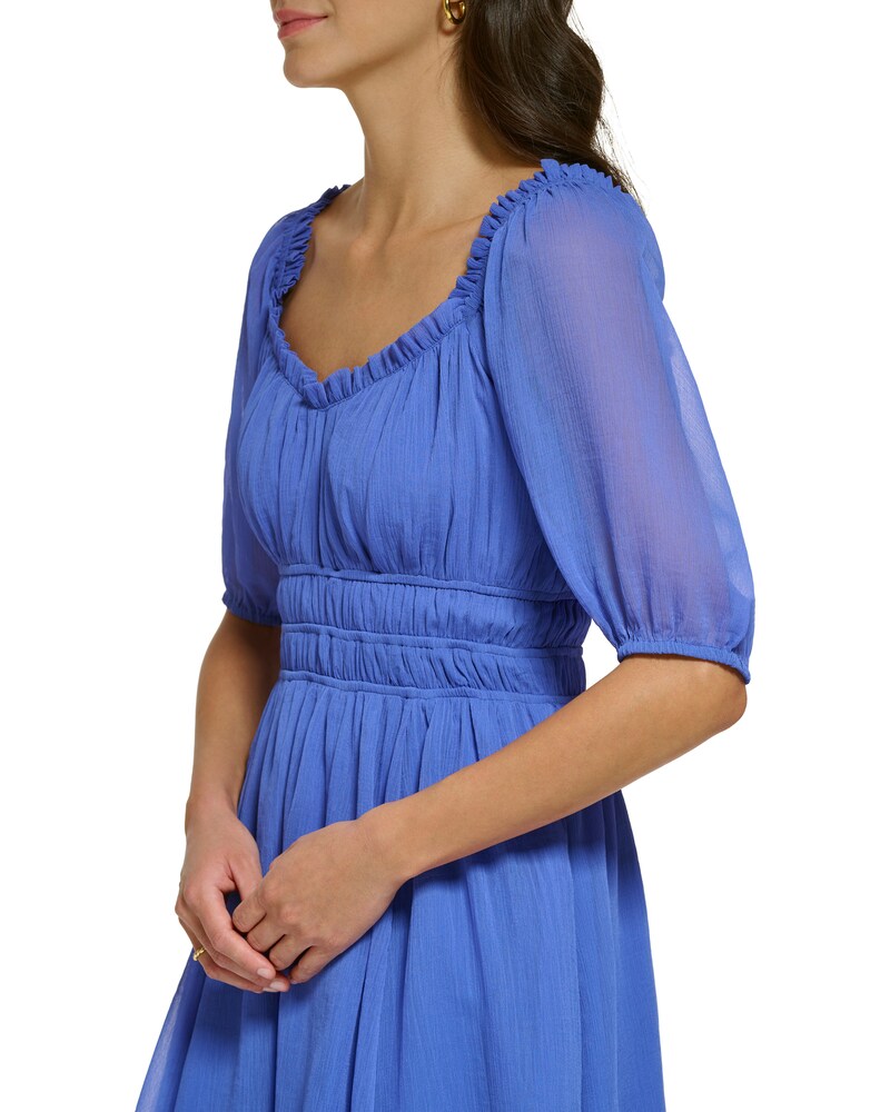 Vince Camuto Shirred Fit-And-Flare Dress Cobalt ID-FBRJ8286