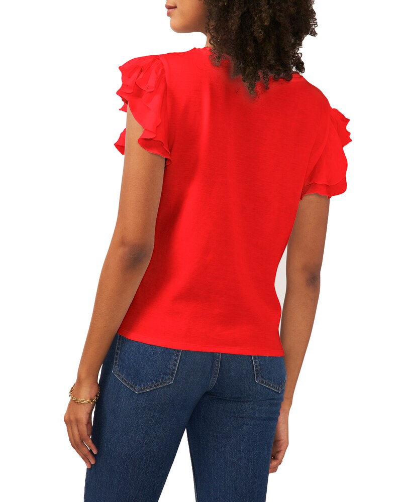 Vince Camuto Ruffle-Sleeve T-Shirt Fiery Red ID-FCMF6853