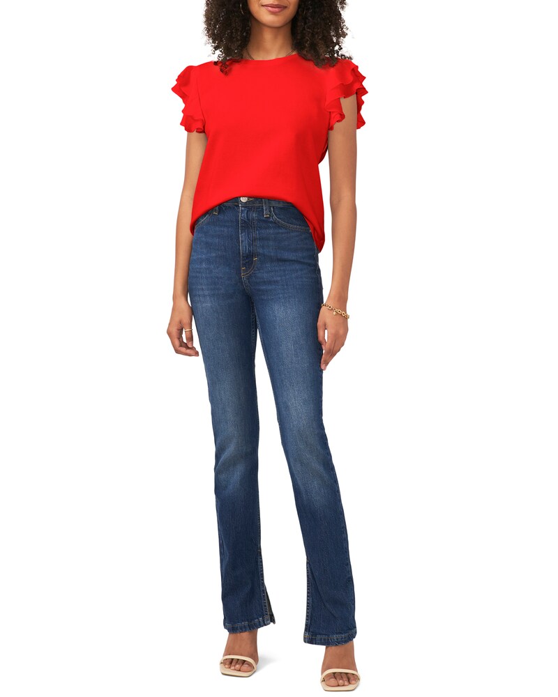Vince Camuto Ruffle-Sleeve T-Shirt Fiery Red ID-FCMF6853