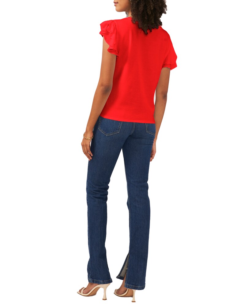 Vince Camuto Ruffle-Sleeve T-Shirt Fiery Red ID-FCMF6853