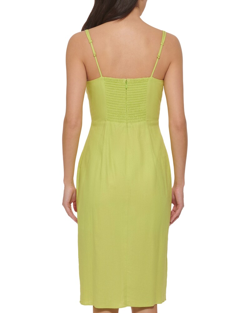 Vince Camuto Smocked Tie-Front Dress Dark Green ID-FFOY5491