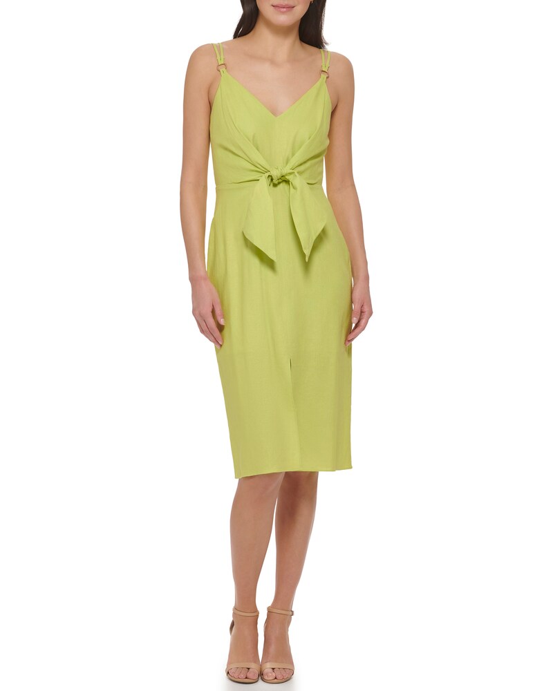 Vince Camuto Smocked Tie-Front Dress Dark Green ID-FFOY5491