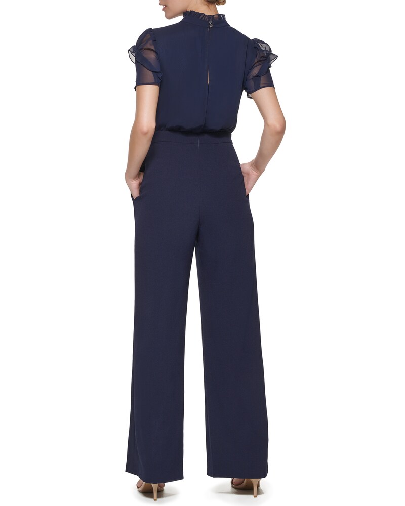 Vince Camuto Ruffled-Sleeve Wide-Leg Jumpsuit (Petite)  Navy ID-FHFA4734