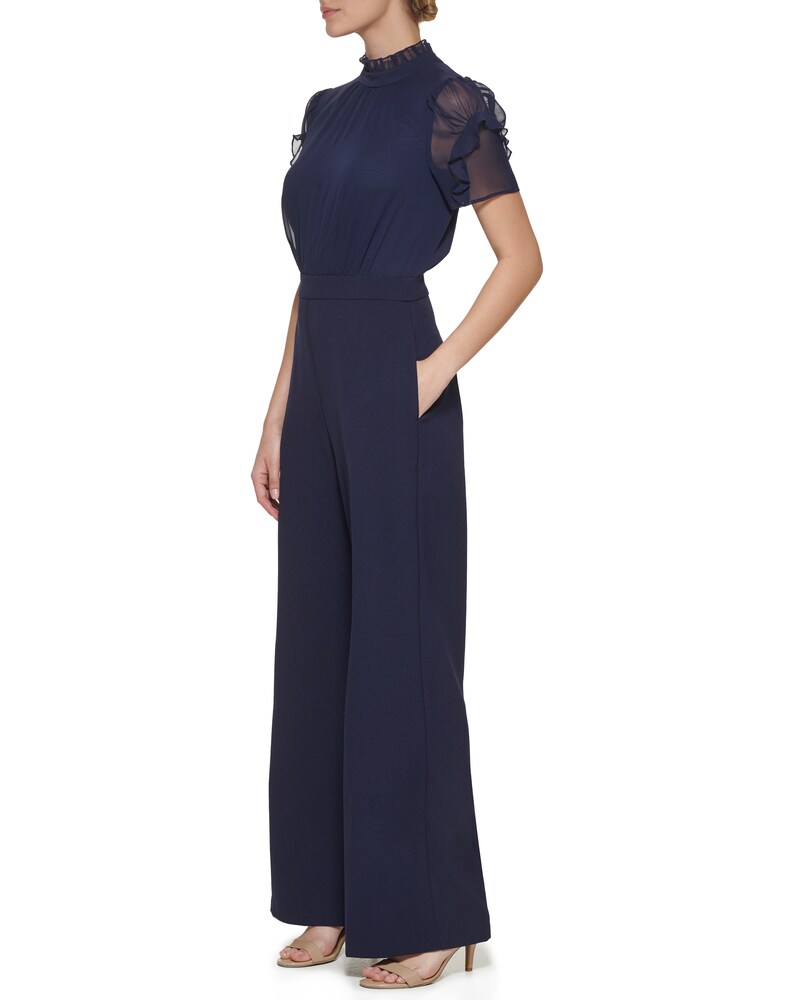 Vince Camuto Ruffled-Sleeve Wide-Leg Jumpsuit (Petite)  Navy ID-FHFA4734