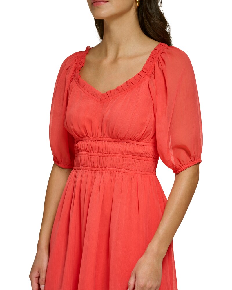 Vince Camuto Shirred Fit-And-Flare Dress Red ID-FPWF3885