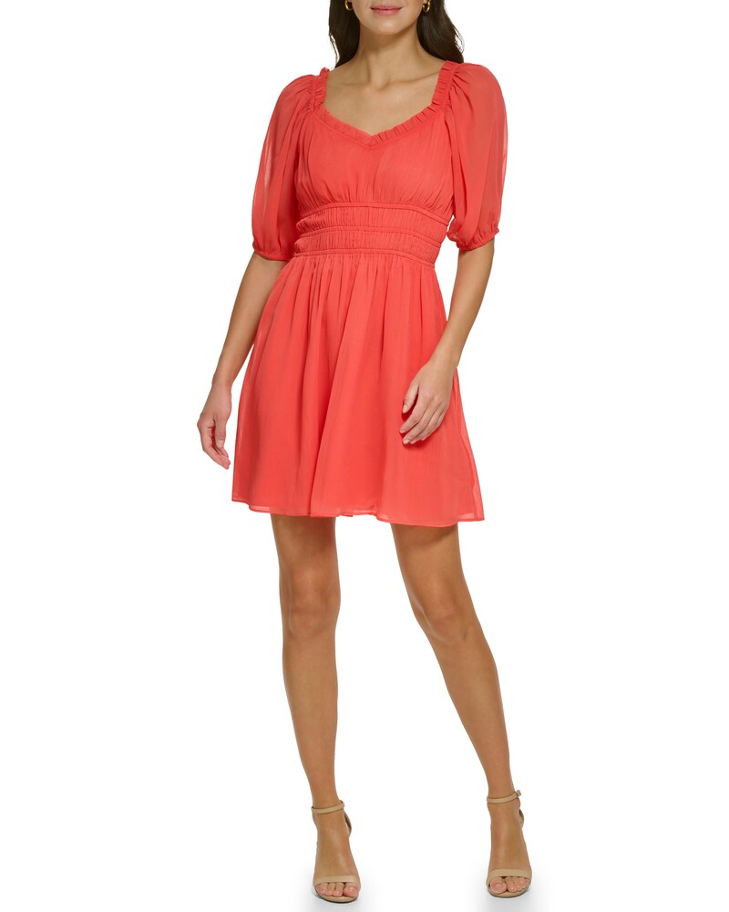 Vince Camuto Shirred Fit-And-Flare Dress Red ID-FPWF3885