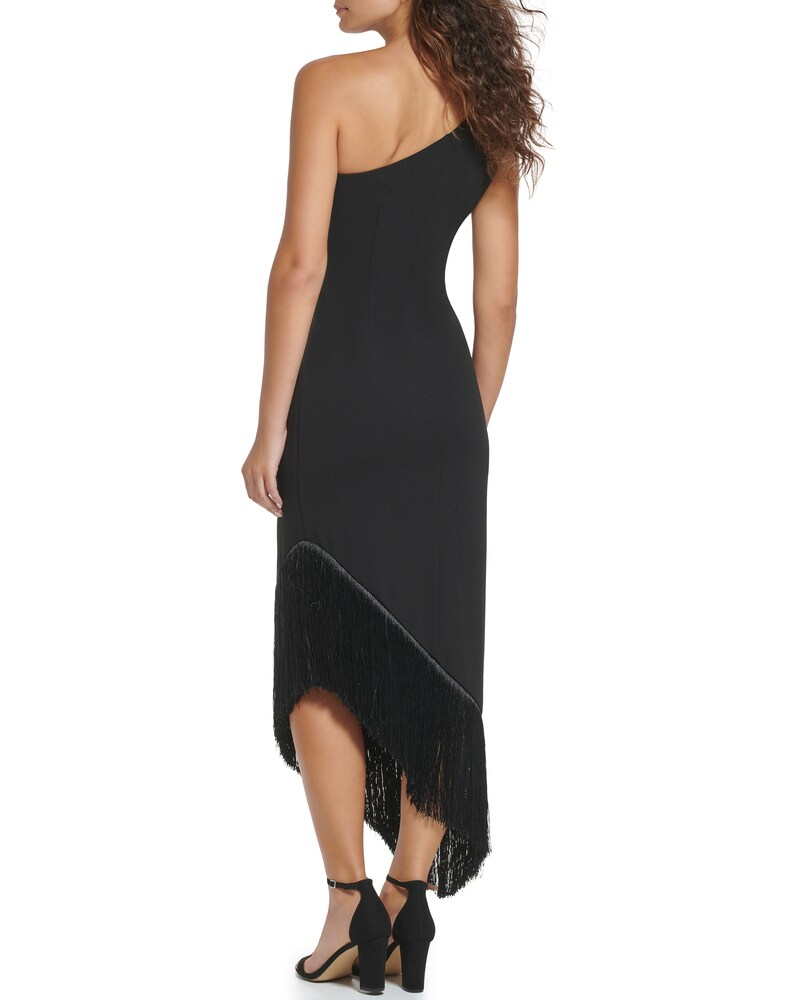 Vince Camuto Asymmetrical Fringe-Hem Midi Dress Black ID-FUMI9150