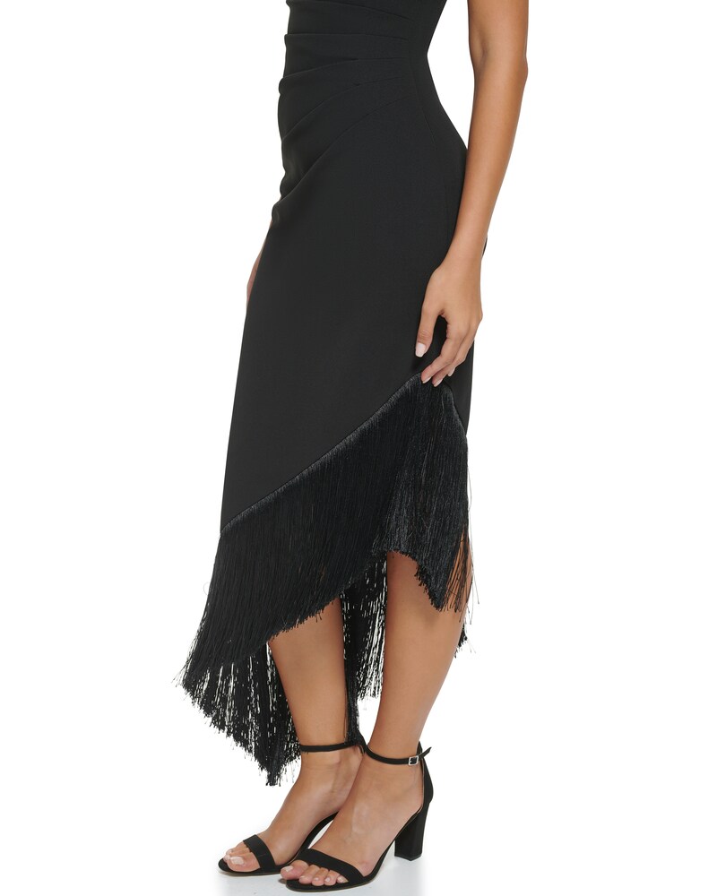 Vince Camuto Asymmetrical Fringe-Hem Midi Dress Black ID-FUMI9150