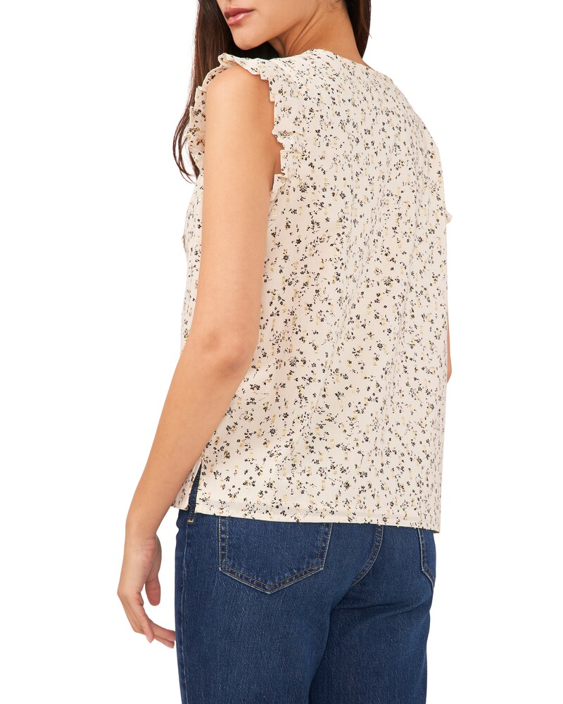 Vince Camuto Floral-Print Ruffled-Cap-Sleeve Blouse Dark Brown ID-GAHO4465