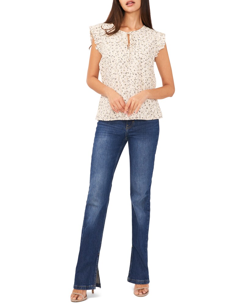 Vince Camuto Floral-Print Ruffled-Cap-Sleeve Blouse Dark Brown ID-GAHO4465