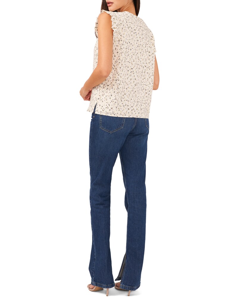 Vince Camuto Floral-Print Ruffled-Cap-Sleeve Blouse Dark Brown ID-GAHO4465