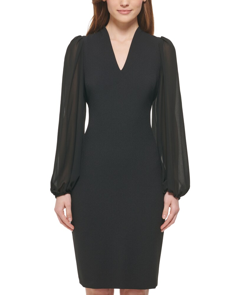 Vince Camuto Chiffon-Sleeve Sheath Black ID-GGOQ0929