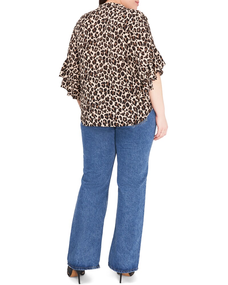 Vince Camuto Leopard-Print Ruffled-Sleeve Blouse (Plus Size) Rich Black ID-GGYN6820