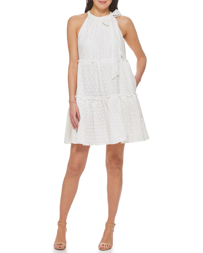 Vince Camuto Eyelet Tiered Bow-Detail Dress  Ivory ID-GONF2270