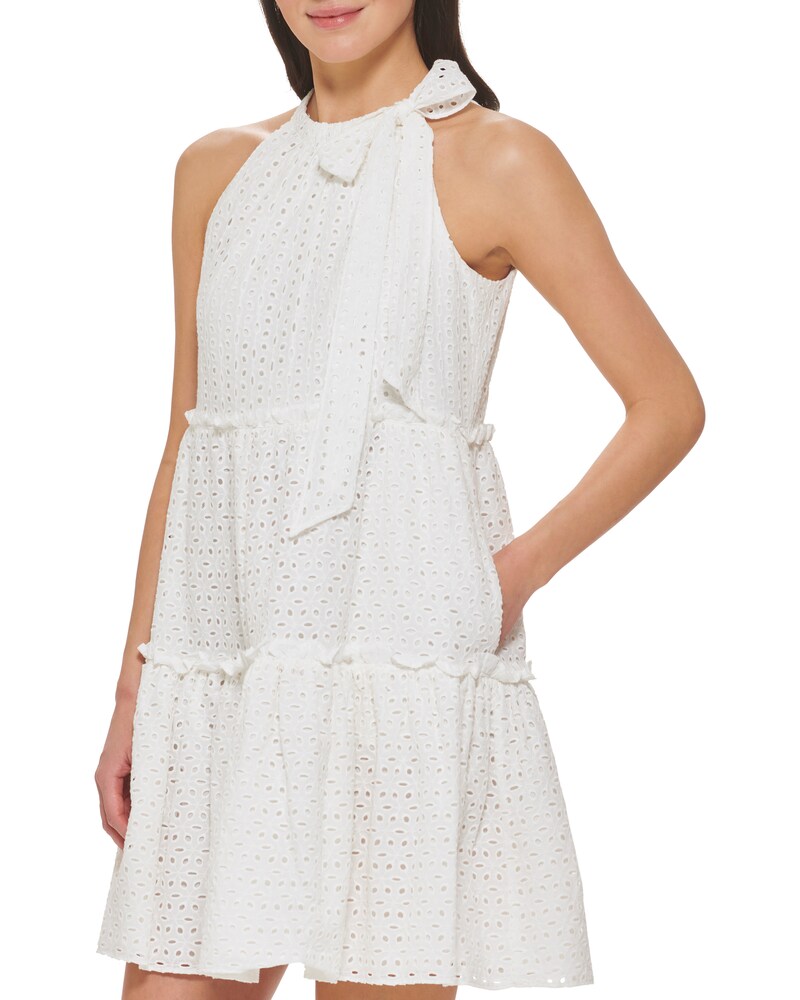 Vince Camuto Eyelet Tiered Bow-Detail Dress  Ivory ID-GONF2270