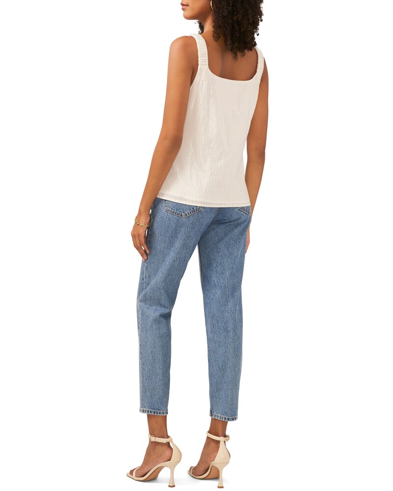 Vince Camuto Striped Ruched-Strap Top Off White ID-GTAK4992