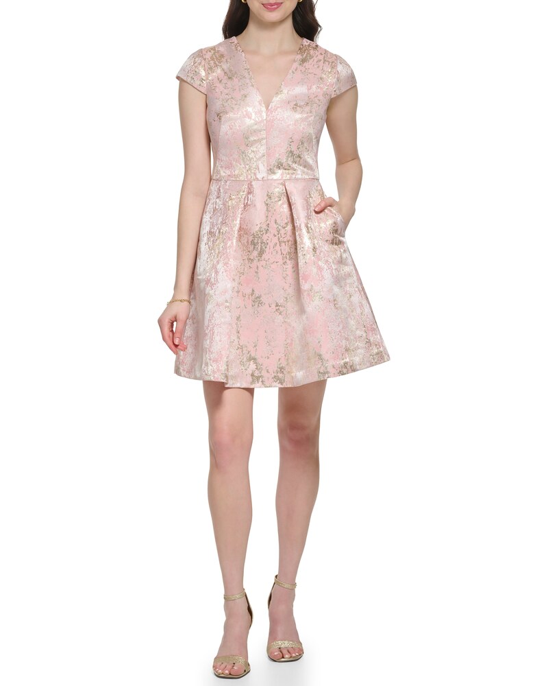Vince Camuto Jacquard Cap-Sleeve Dress Blush ID-GWSY3331
